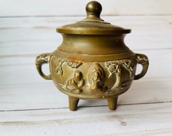 FVintage Brass Incense Burner--Small Asian Brass Tripod Pot