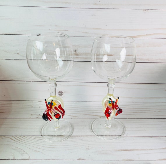 Handblown Wine Glass With Fancy Stem--Nautical Barware--Beach Wedding Wine  Glasses--Unique Bar Glasses