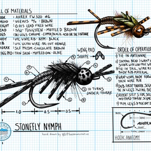 Technical Engineering Stonefly Nymph (8" x 10")