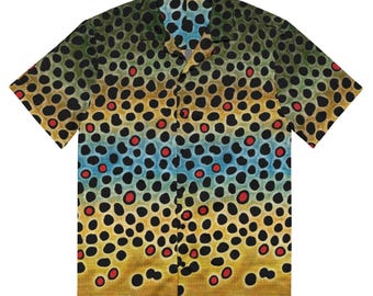 Brown Trout Pattern - Unisex button shirt