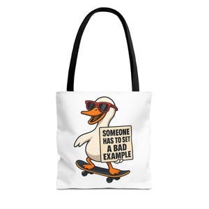 Grappige eigenzinnige draagtas, draagtas skateboard eend, milieuvriendelijke boodschappentas, cadeau voor vrienden, casual alledaagse draagtas