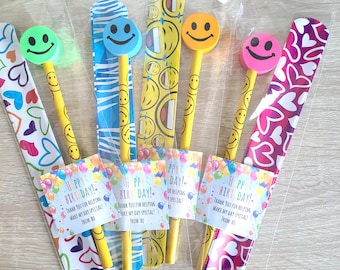 Birthday Party Favors, Classroom Gifts, Birthday Favors, Pencil Favors. School Favors, Birthday Party slap bracelet, School Pencil Favor