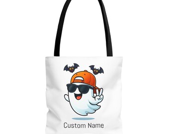 Cool Ghost Custom Tote Bag - Halloween, Gift, Shopping, Beach, Eco-Friendly, Party Favor