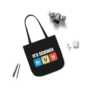 Science-Themed Canvas Tote Bag with Colorful Straps, Perfect for Students, Teachers, or Science Lovers, Fun Tote for Everyday Use