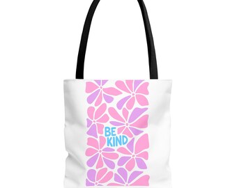 Colorful Floral Tote Bag, Be Kind Motivational Bag, Eco-Friendly Shopping Tote, Beach Bag, Gift for Friends