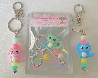 Axolotl Birthday Party Keychain Kit Favor Pack, Party Favors, DIY Keychain, Classroom Gifts, Kids Birthday Handouts, Axolotl Party Favors