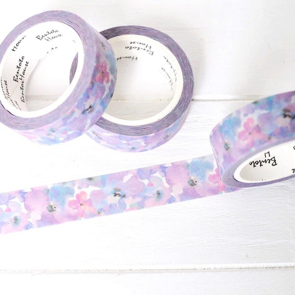 Purple Watercolor Flower Washi Tape. 15mm x 7m. Purple Washi Tape. Pretty Washi Tape. Floral Washi Tape. Purple Flowers. Planner Accessories