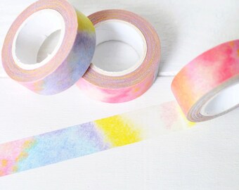 Watercolor Washi Tape. 15mm x 10m. Multi Color Washi Tape. Pretty Washi Tape. Planner Washi Tape. Colorful Washi Tape.