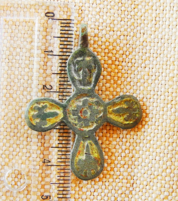 Byzantine cross with enamel. Medieval cross. Middl