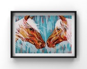 Horse Lovers, Fine Art Print, Wall Art, Equine, Art of Zoo, Horse Lover Gift, Home Decor, Spirit Animal, Blue Horse Print by RMH ART