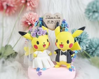 Pikachu couple wedding cake topper, wedding decoration handmade clay