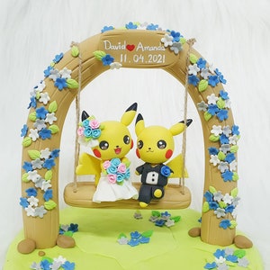 Pikachu couple wedding cake topper, wedding decoration handmade clay