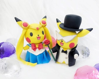 Salor Moon and Tuxedo Pikachu wedding cake topper