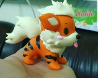 Growlithe Pokemon cute version figure handmade clay