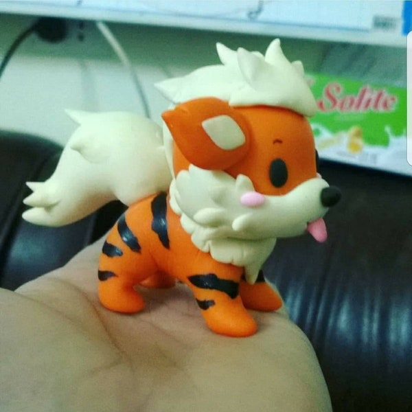 Growlithe Pokemon cute version figure handmade clay