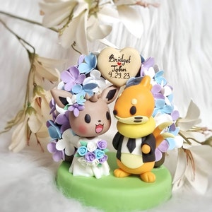 Couple Eevee x Buizel wedding cake toppers handmade clay - wedding decoration