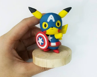 Pikachu x Captain America. Pikachu Avengers handmade clay