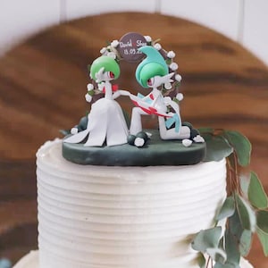 Couple Gallade and Gardevoir, wedding cakes topper handmade clay-wedding decoration