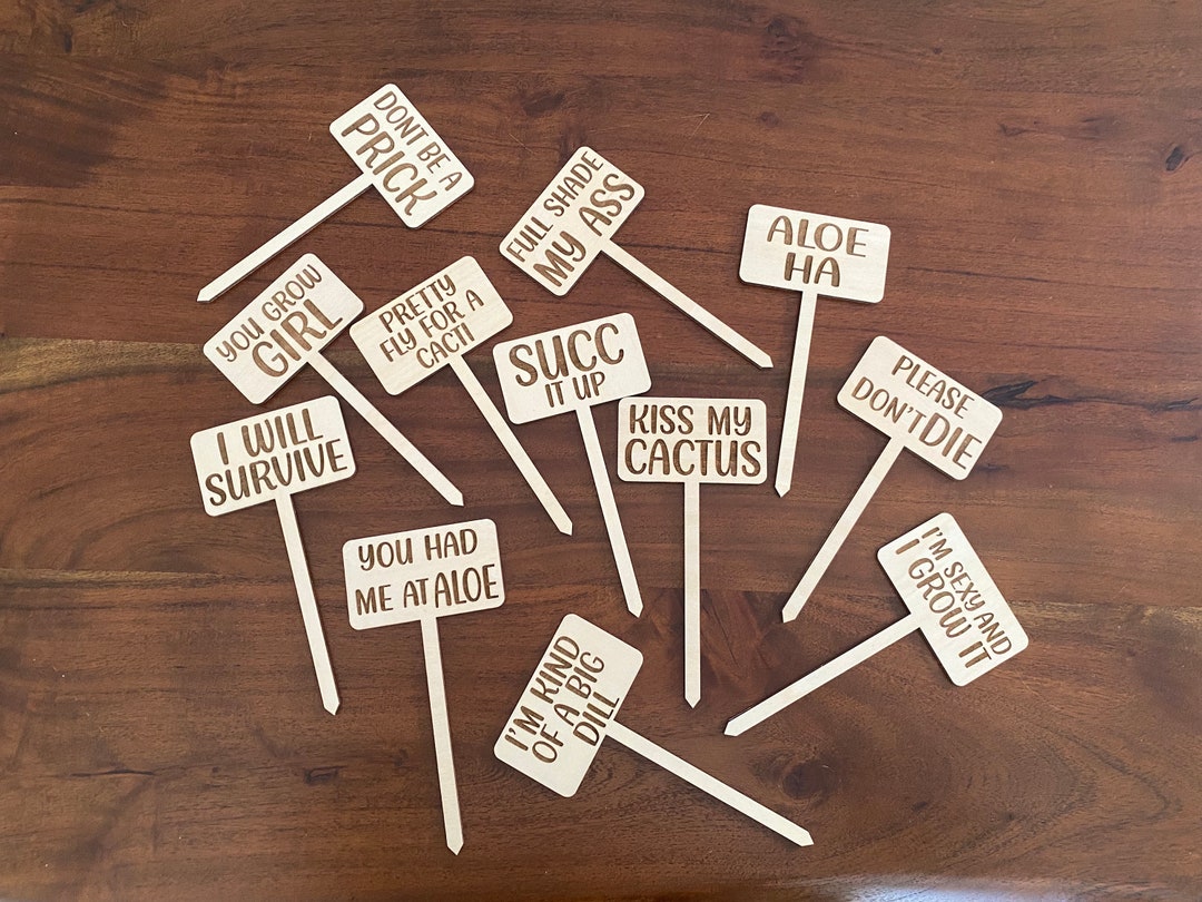 Punny Plant Markers, Wood Plant Stakes, Engraved Plant Stakes, Funny