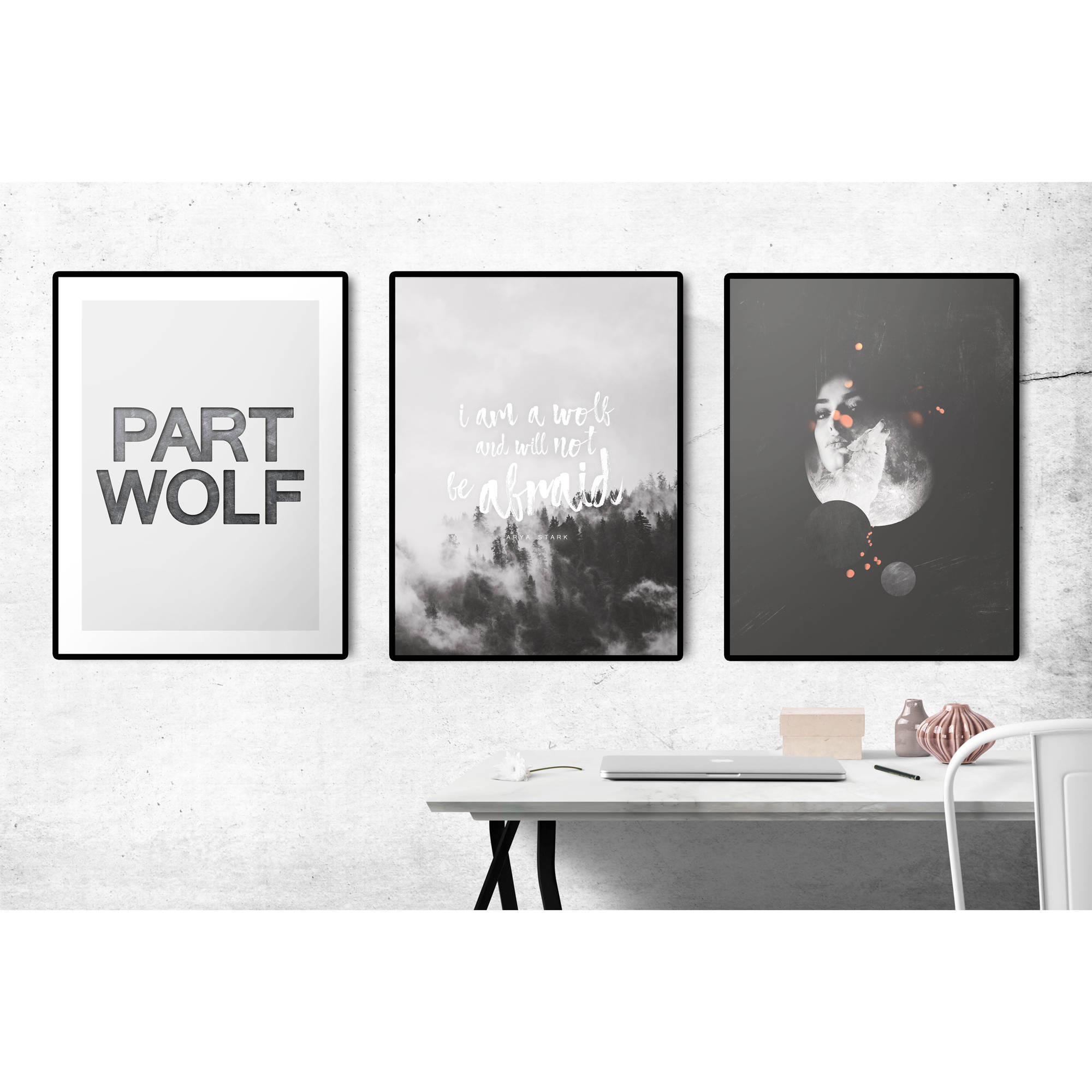 Wolf Project Poster Set, Printable Quotes, Howling Wolf and Girl Poster