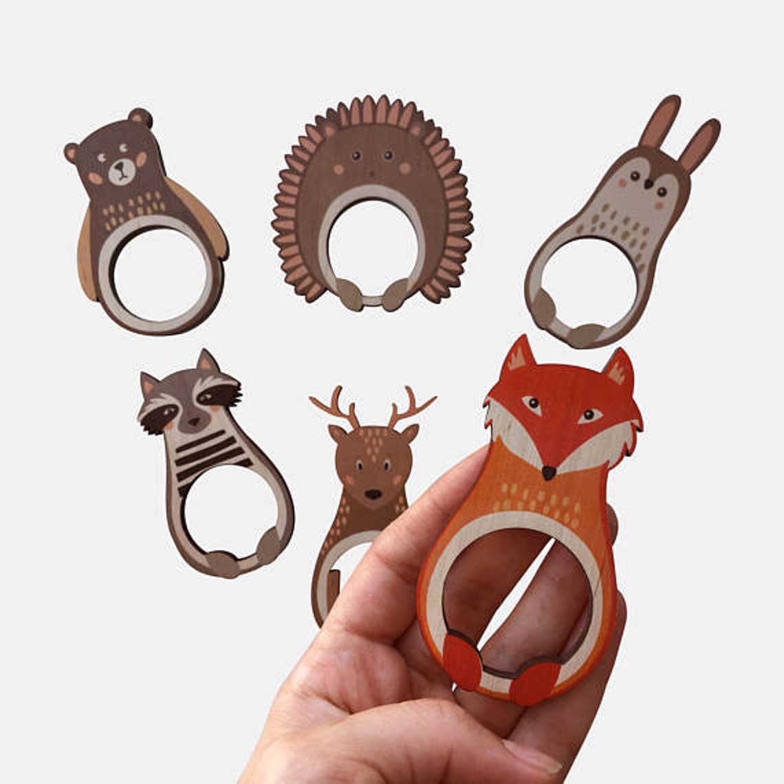 Animal Napkin Rings Wooden Napkin Rings 6 Pieces Animal Napkin Etsy