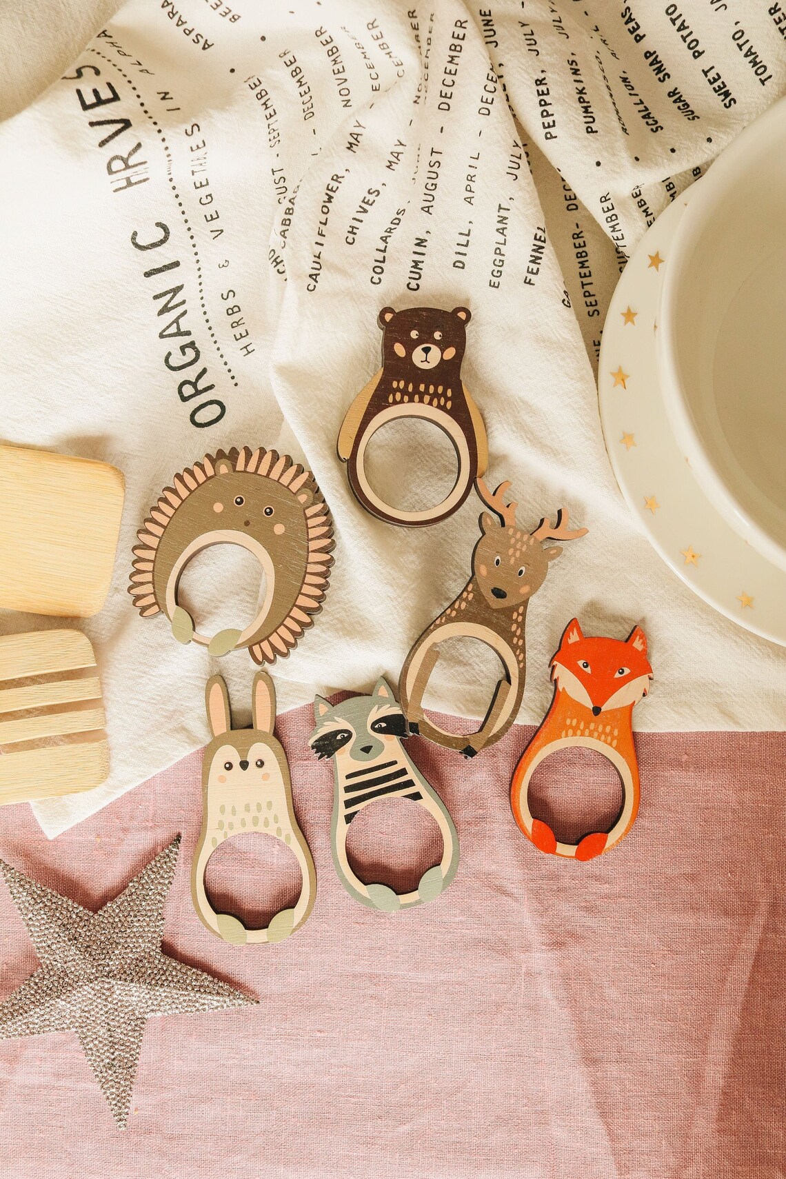 Animal Napkin Rings Wooden Napkin Rings 6 Pieces Animal Napkin Etsy