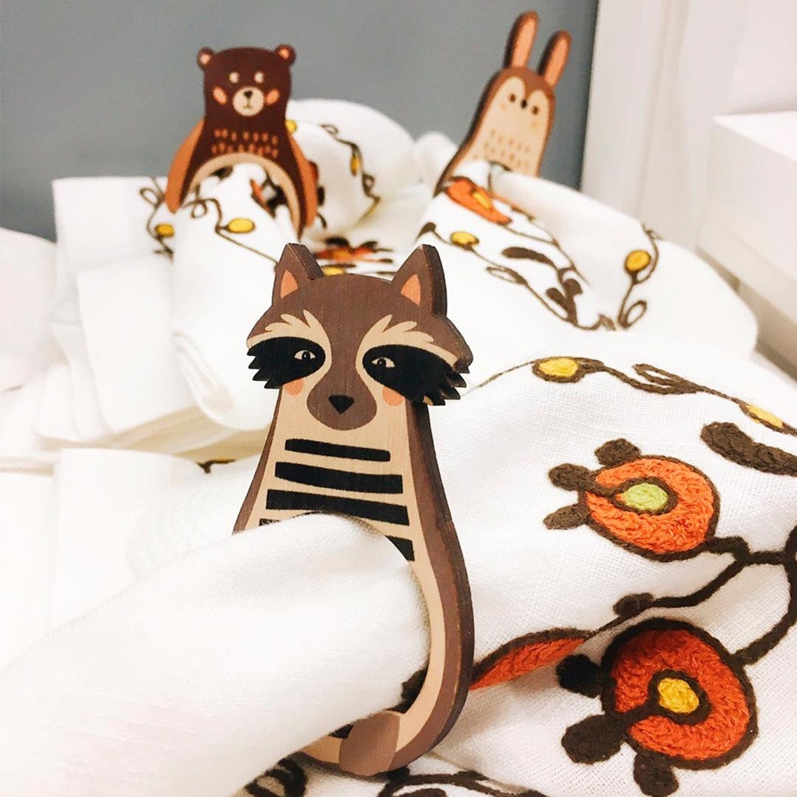 Animal Napkin Rings Wooden Napkin Rings 6 Pieces Animal Napkin Etsy