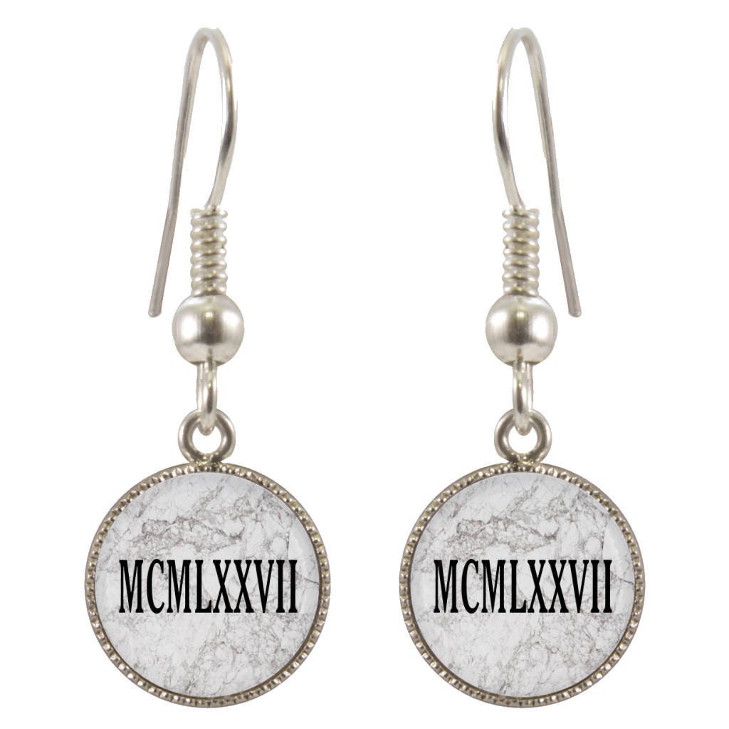 1977 Roman Numerals Design Silver Plated Earrings In Gift Box Etsy