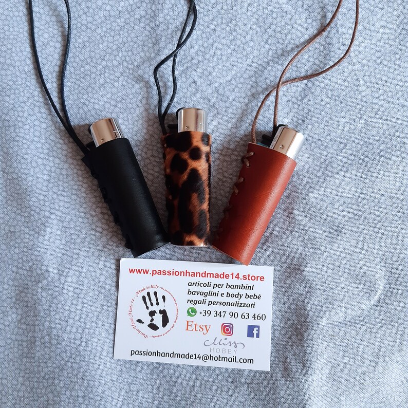 Leather lighter case clipper case with sliding cord holder Etsy