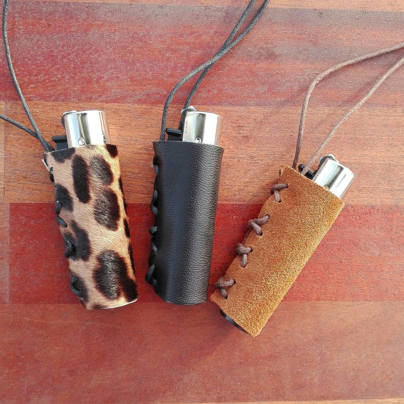 Leather lighter case clipper case with sliding cord holder Etsy