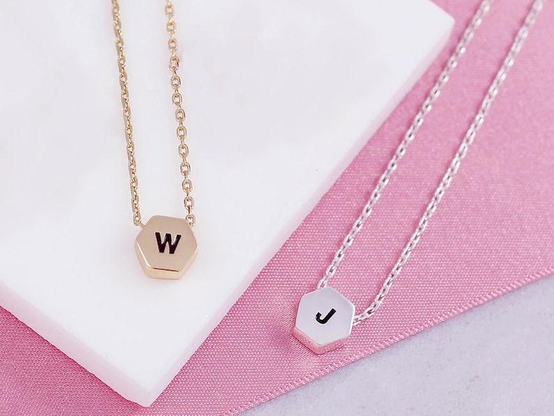 Limited time trial Seasonal Wrap Introduction price Tiny Letter Necklace Hexagon Initial Neckl