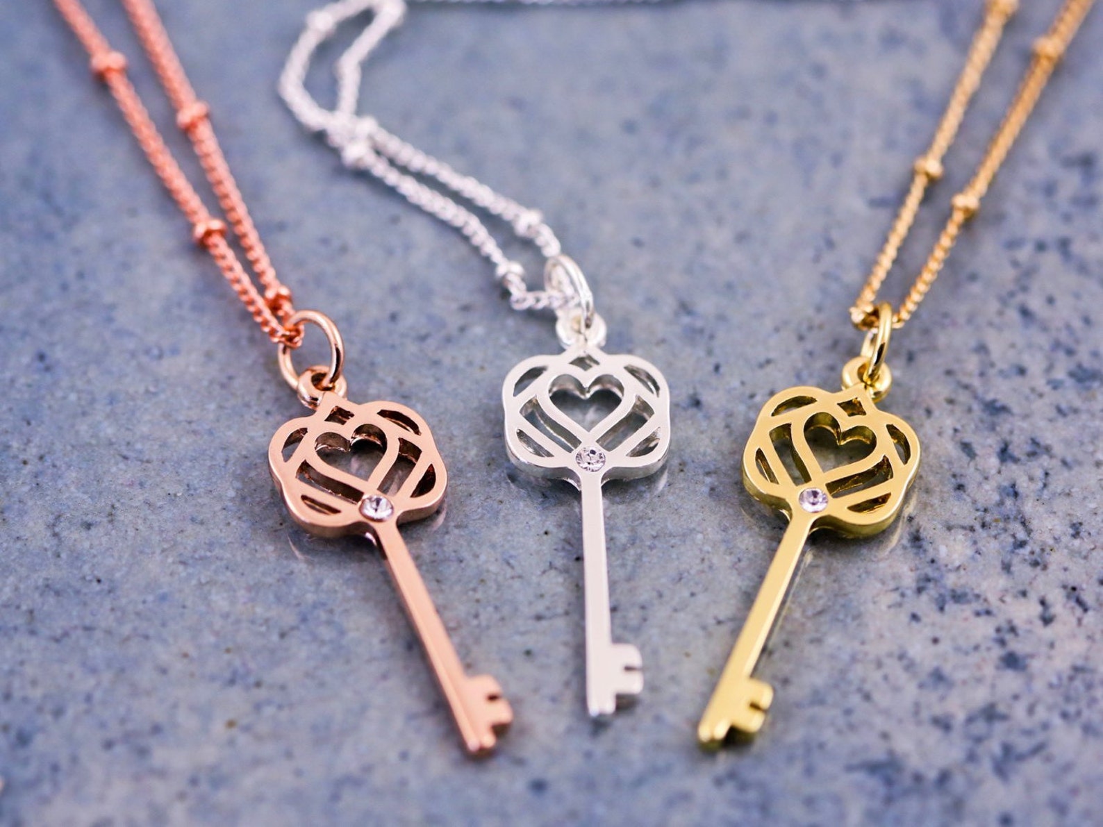 Rose Gold Necklace Key Charm Necklace Key Necklace Key Etsy UK