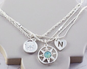 Compass Necklace | Multistrand Necklace | Positive Vibes | Compass Necklace | North Star Necklace | Friendship Necklace | Wish Necklace |S