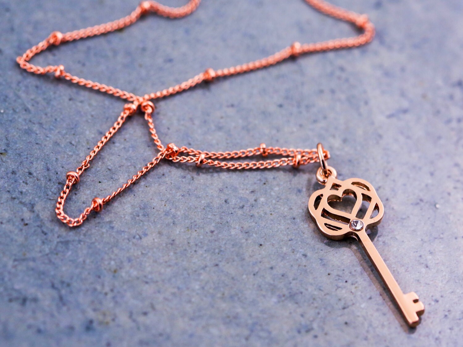 Rose Gold Necklace Key Charm Necklace Key Necklace Key Etsy UK
