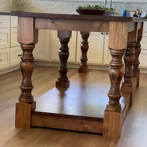 kitchen island, Baluster Leg Kitchen island, baluster leg style, rustic island, free standing island, vintage island, hardwood island alder