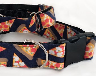 Pizza Slices! Flannel!- Handmade MARTINGALE or BUCKLE dog collar