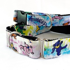 Grateful Dead! Dancing Dead Bears!- Handmade MARTINGALE or BUCKLE dog collar