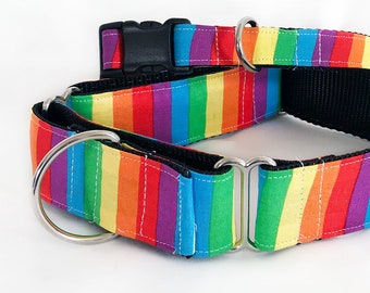 Rainbow! Multicolor!- Handmade MARTINGALE or BUCKLE dog collar