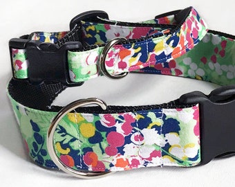 Green & Pink Abstract Floral! - Handmade MARTINGALE or BUCKLE dog or cat collar