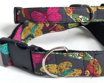 Multicolor Butterflies!- Handmade MARTINGALE or BUCKLE dog collar