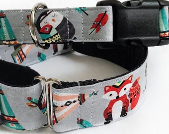 Foxes! Owls! Teepees! - Handmade MARTINGALE or BUCKLE dog collar