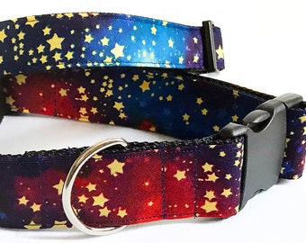 Metallic Stars! Solar System! - Handmade MARTINGALE or BUCKLE dog collar