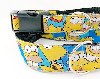 The Simpsons! Homer, Bart, and Lisa! - Handmade MARTINGALE or BUCKLE dog collar