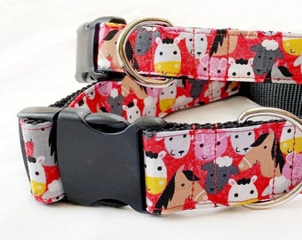 Farm friends! Horses, cows, pigs, and sheep!  Handmade MARTINGALE or BUCKLE dog collar