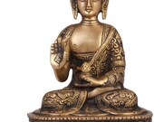 Lord Buddha Feng shui Thai Brass Premium Meditating Buddha Decorative Showpiece Buddha Statue Figurine Sculpture-20 cm(Brass) home decor