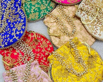 Lot of 200 Indian Handmade Women embroidered POTLI bag/purse/drawstring bags/party/mehndi/wedding handbag/giveaways/Return gift/Handmade bag