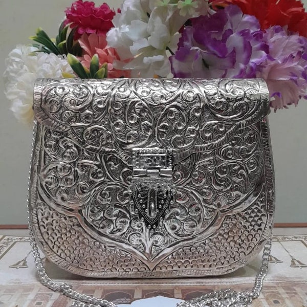 Argent allemand Antique Metal Clutch India Handmade Party Sling Bag /Ethnic Handmade vintage Style Purse Hand Clutch Minimal fashion Sling Bag