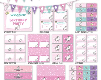 Unicorn Theme Birthday Party Printables Set