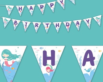 Mermaid Banner Printable Printable Party Banner Girls - Etsy