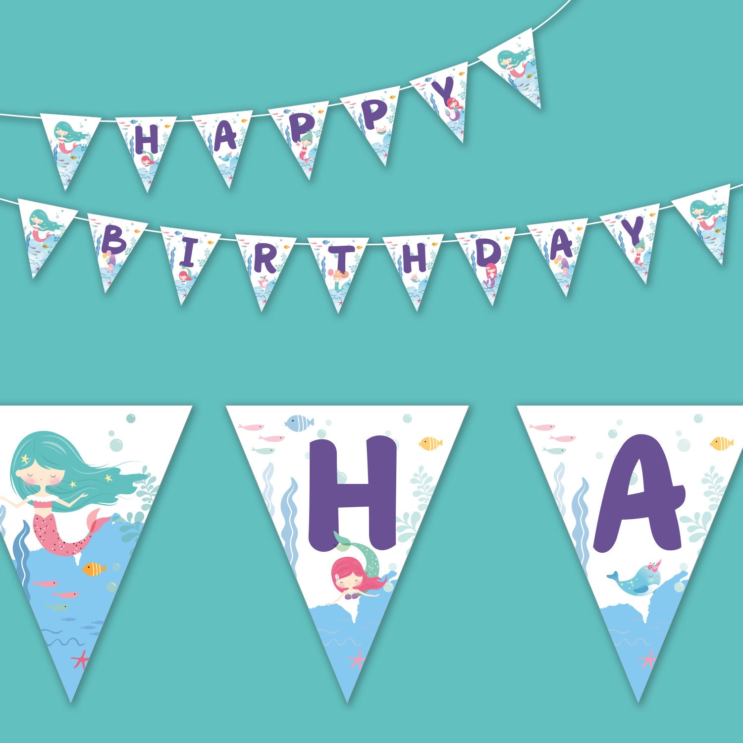Mermaid Birthday Party Printable Banner - Etsy